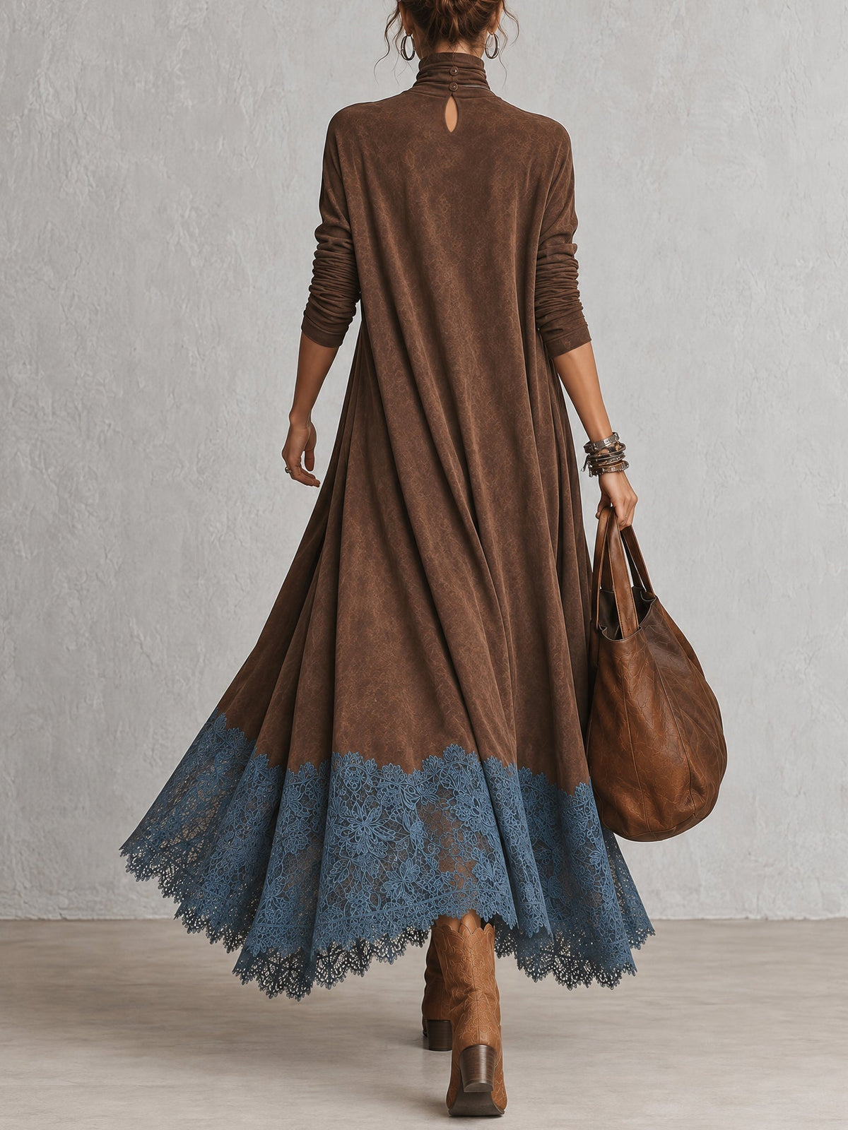 Colette – robe longue effet daim à ourlet en dentelle, photo 10