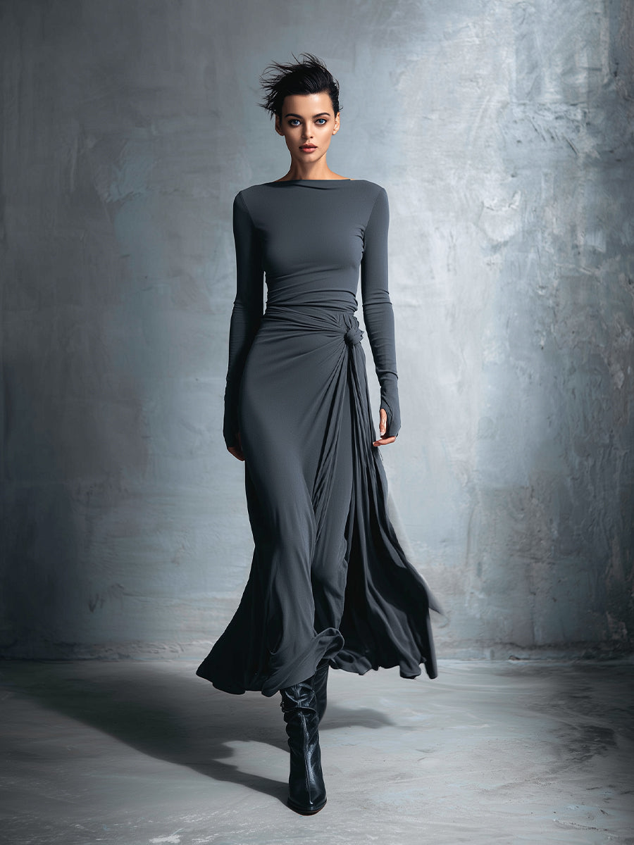 Geneviève – Robe Maxi Portefeuille à Nœud en Soie