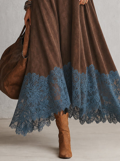 Colette – robe longue effet daim à ourlet en dentelle, photo 8