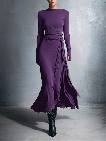 Geneviève – Robe Maxi Portefeuille à Nœud en Soie
