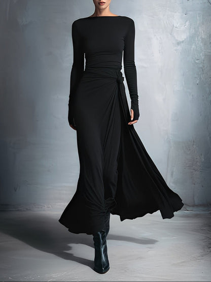 Geneviève – Robe Maxi Portefeuille à Nœud en Soie