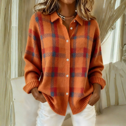 Régine – Cardigan en Maille à Carreaux, orange