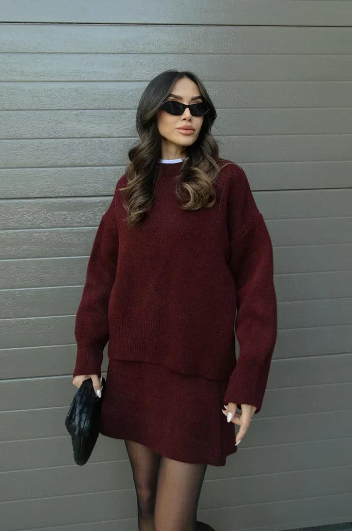 Brigitte | Ensemble Jupe et Pull en Maille Douce