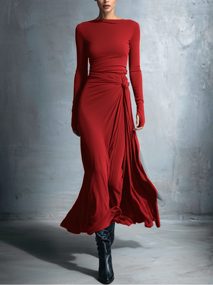 Geneviève – Robe Maxi Portefeuille à Nœud en Soie