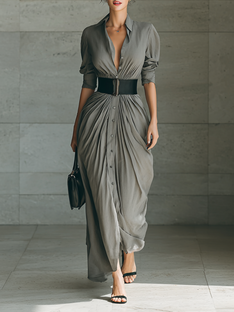 Nathalie – Robe Longue Plissée