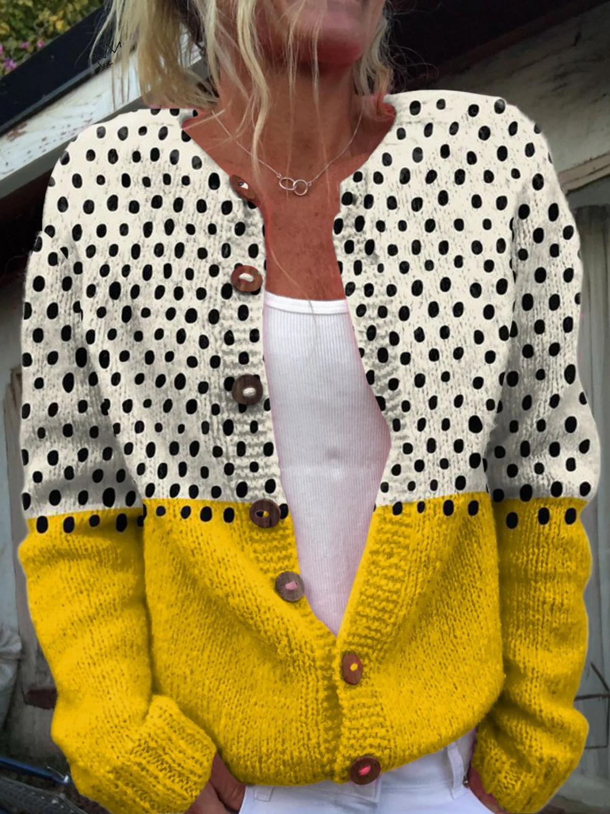 Léonie – Cardigan Bicolore Moutarde, mode femme GabrielPetit