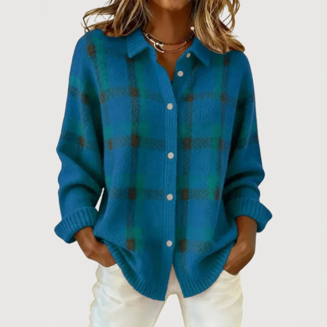 Danielle – Cardigan en Maille à Carreaux, bleu foncé