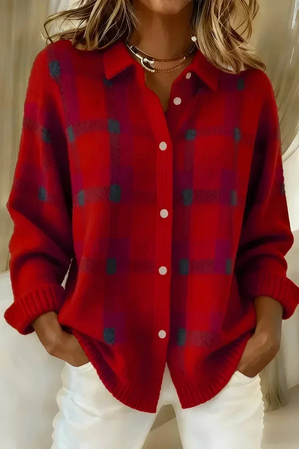Margaux – Cardigan à Carreaux Rouge Cerise, mode femme GabrielPetit