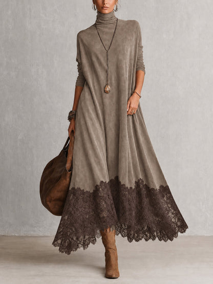 Colette – robe longue effet daim à ourlet en dentelle, photo 3