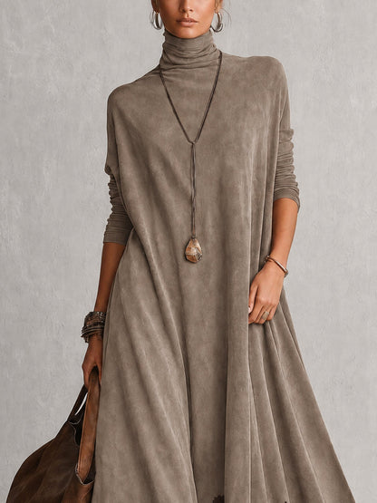 Colette | Robe Longue Effet Daim à Ourlet en Dentelle