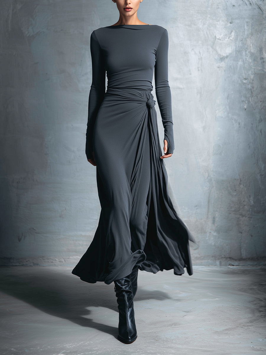 Geneviève – Robe Maxi Portefeuille à Nœud en Soie