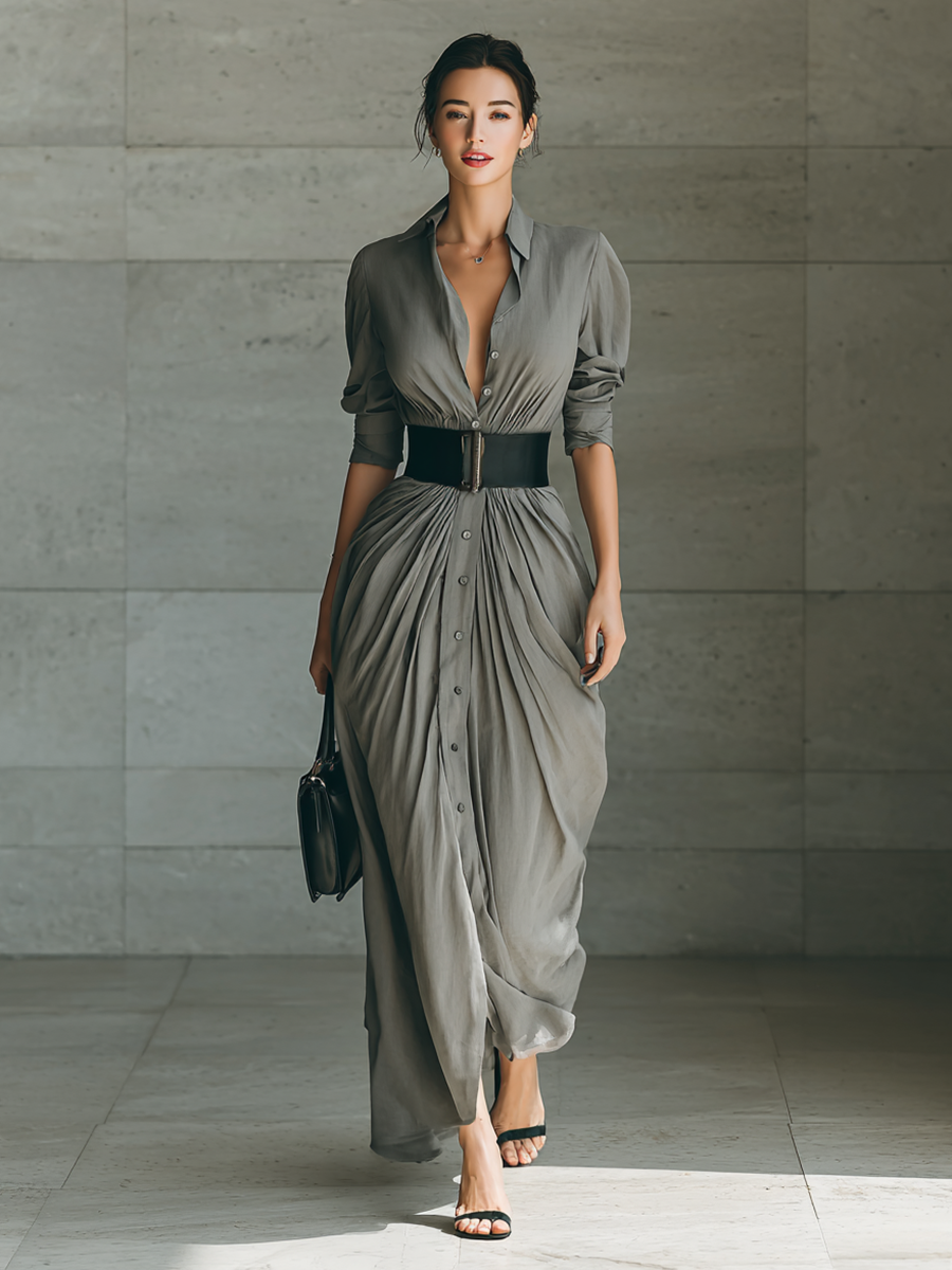 Nathalie – Robe Longue Plissée