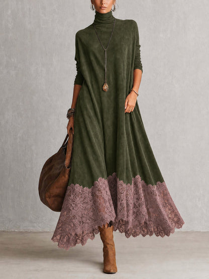 Colette – robe longue effet daim à ourlet en dentelle, photo 4