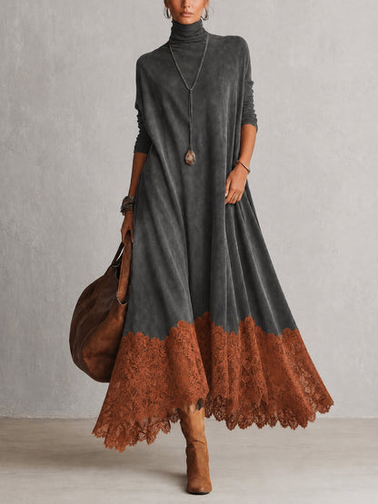 Colette – robe longue effet daim à ourlet en dentelle, photo 5