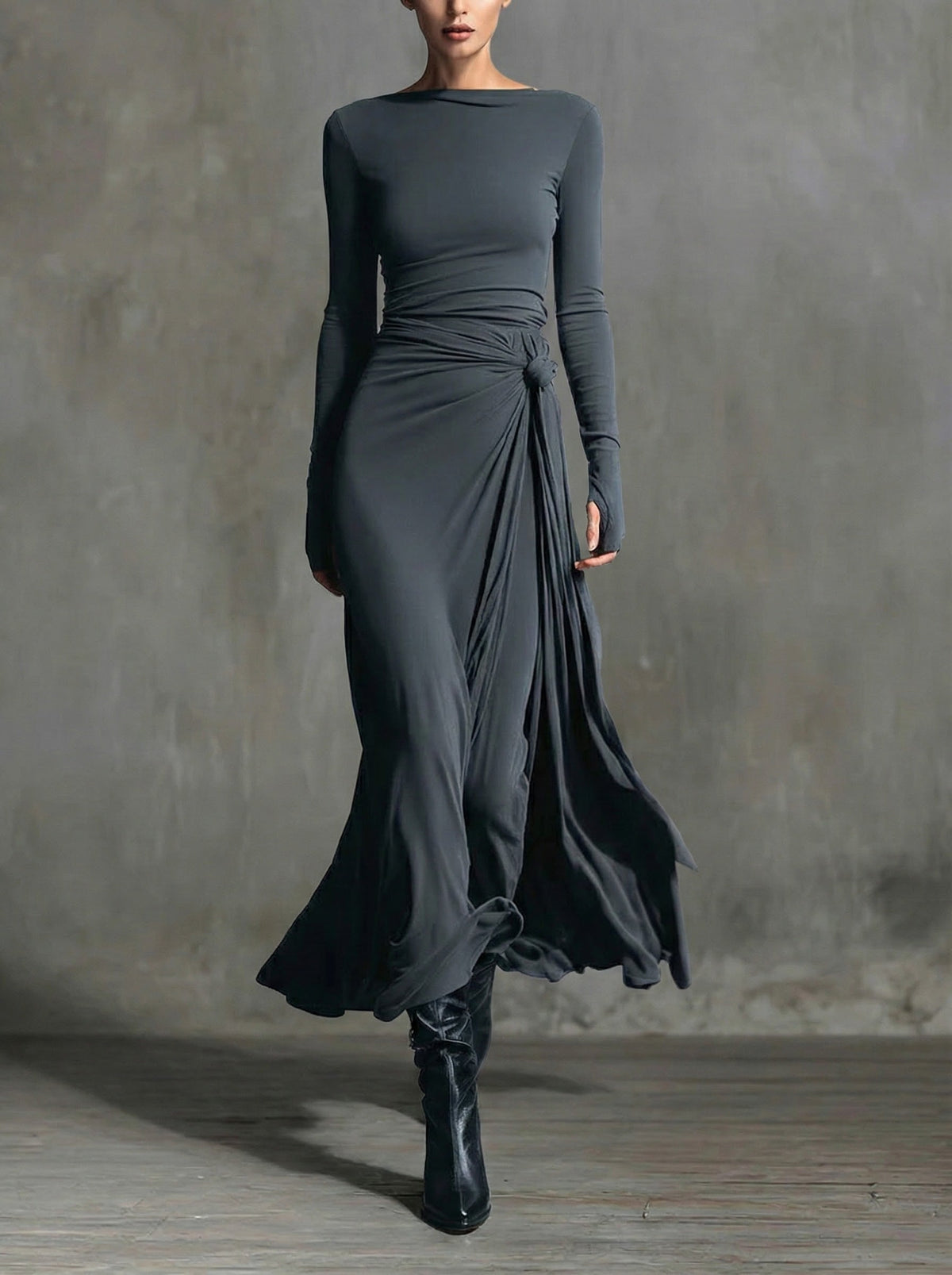 Geneviève – Robe Maxi Portefeuille à Nœud en Soie
