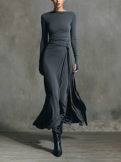 Geneviève – Robe Maxi Portefeuille à Nœud en Soie