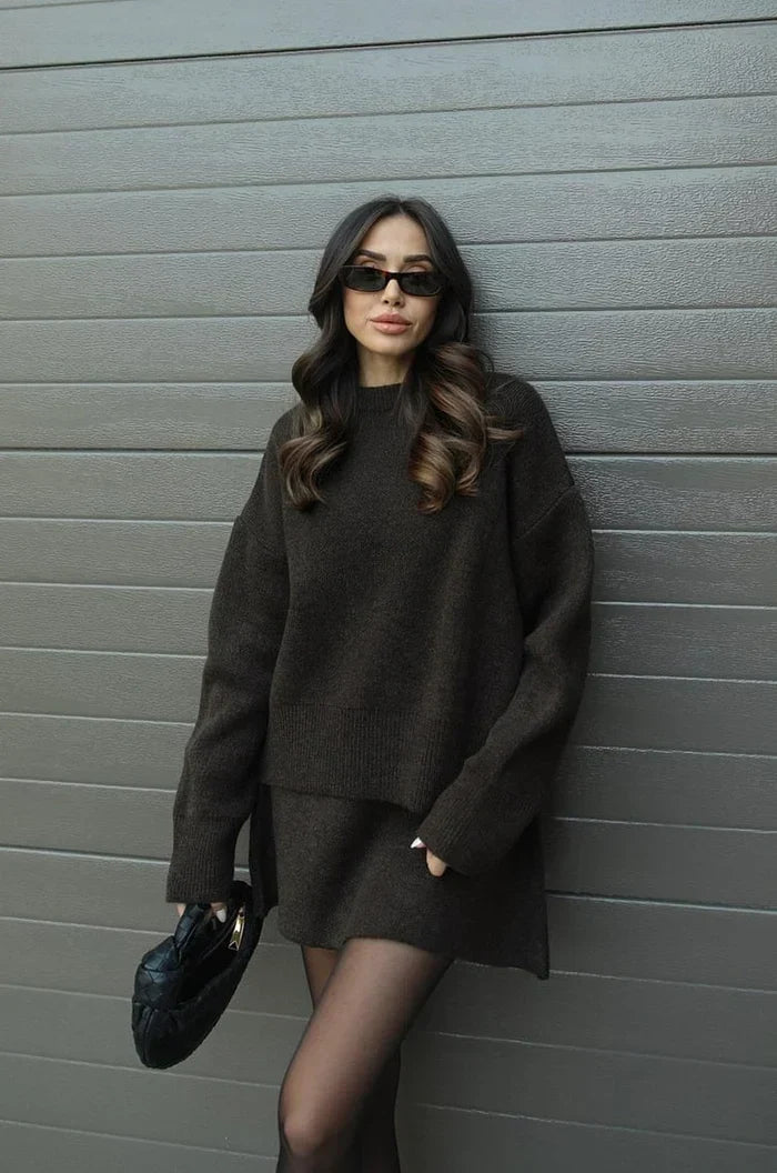 Brigitte | Ensemble Jupe et Pull en Maille Douce