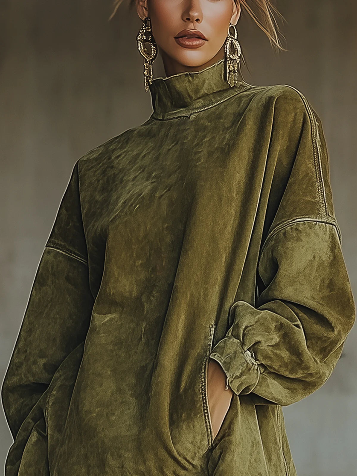 Chantal – Robe à Col Montant et Franges