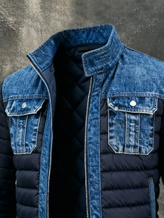 Manon, veste hybride en denim matelassé, vue de côté
