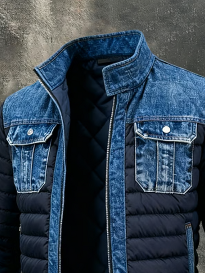 Manon, veste hybride en denim matelassé, vue de côté