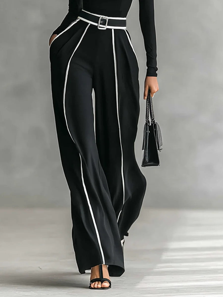Agnès – Ensemble Élégant à Col Montant et Pantalon Large