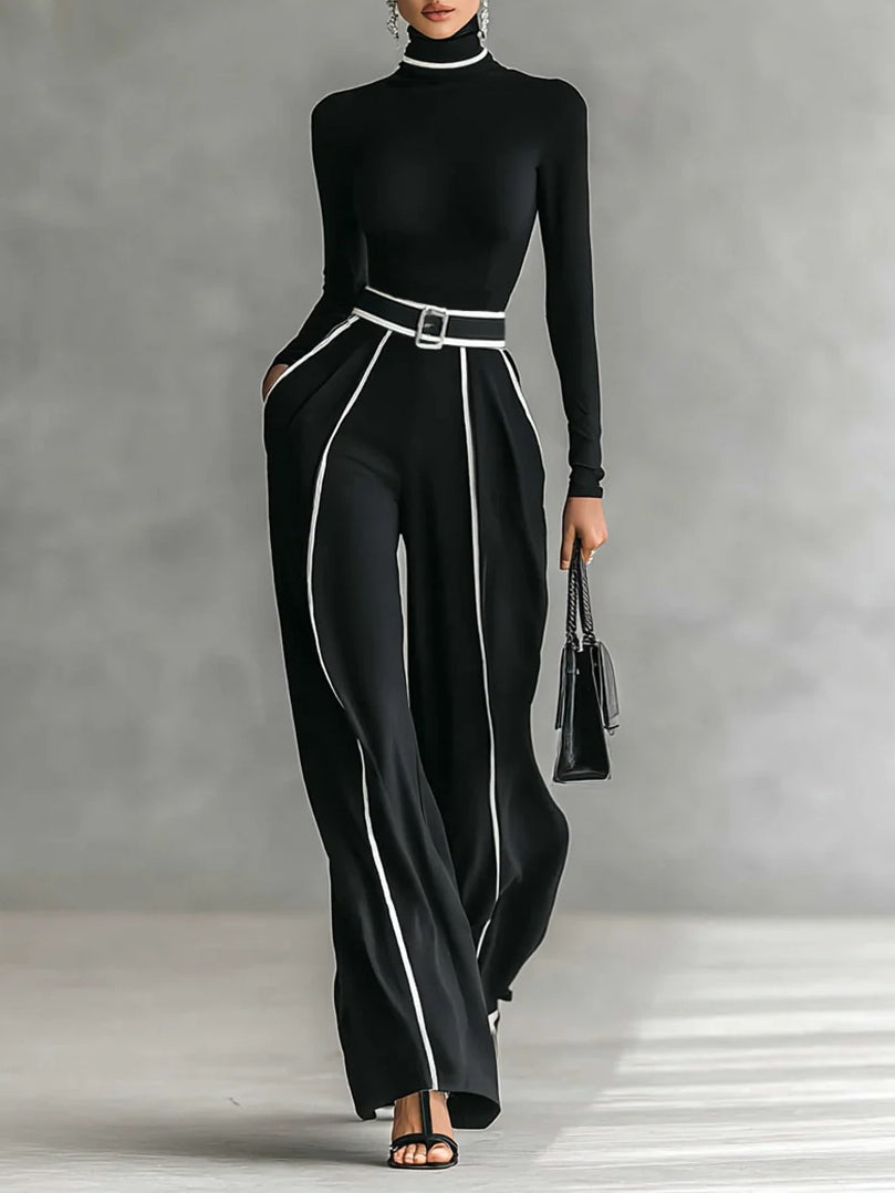 Agnès – Ensemble Élégant à Col Montant et Pantalon Large