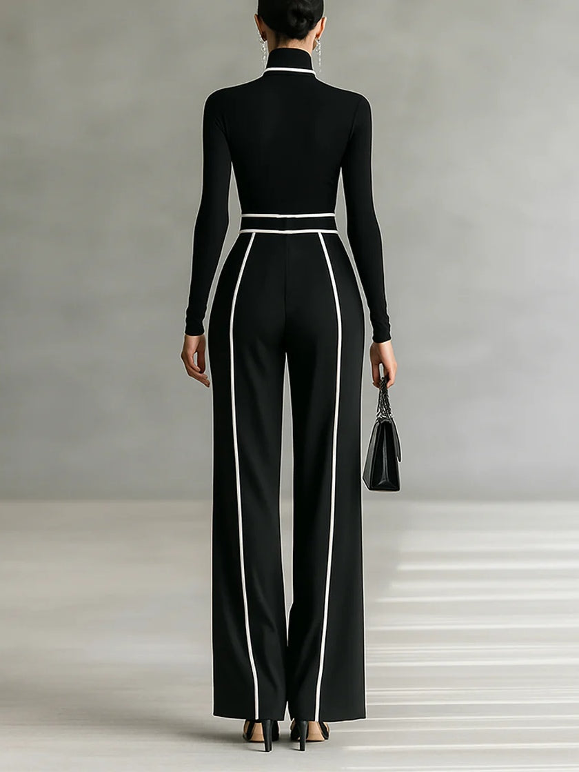 Agnès – Ensemble Élégant à Col Montant et Pantalon Large