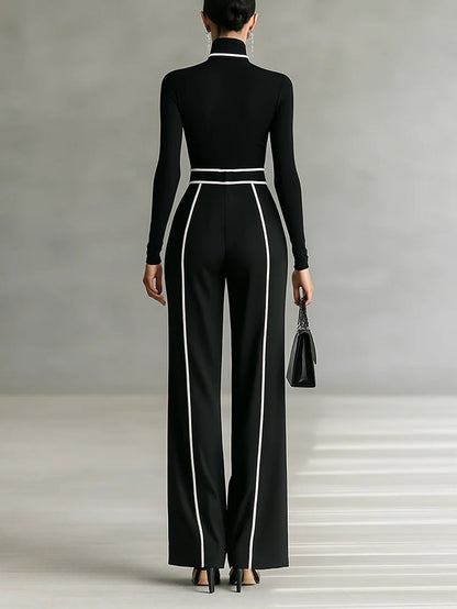 Agnès – Ensemble Élégant à Col Montant et Pantalon Large