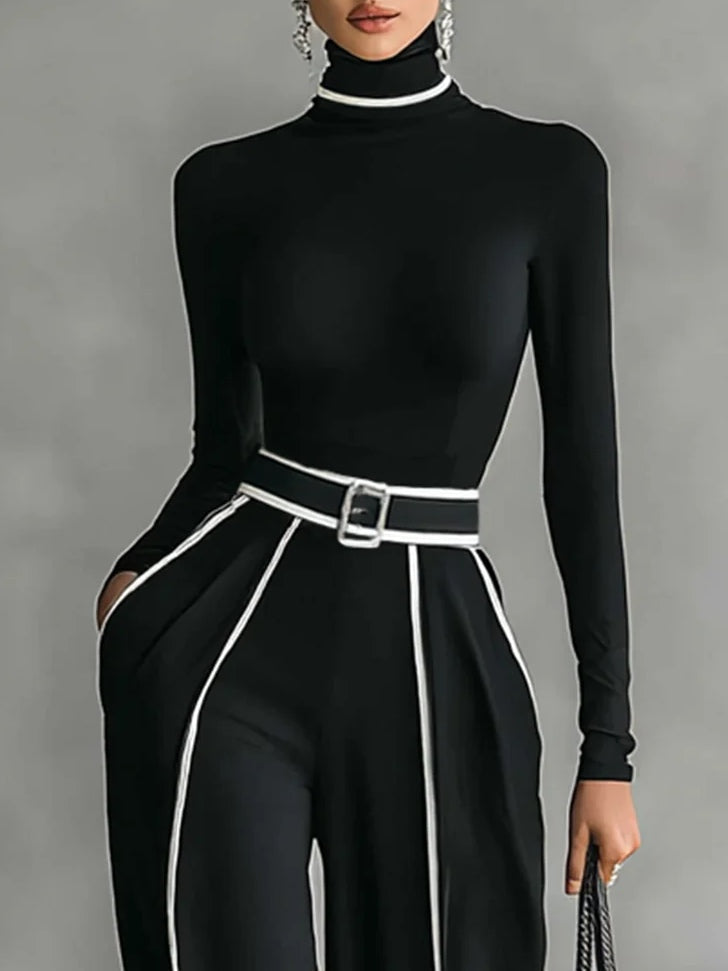 Agnès – Ensemble Élégant à Col Montant et Pantalon Large
