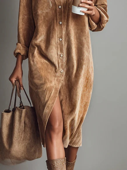 Mireille – Robe Midi en Velours Côtelé