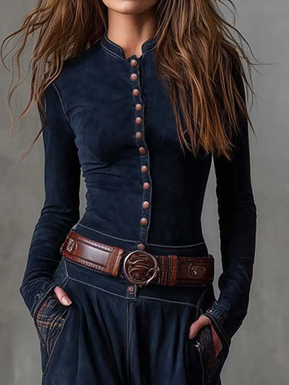 Dominique – Robe Maxi Effet Daim avec Ceinture