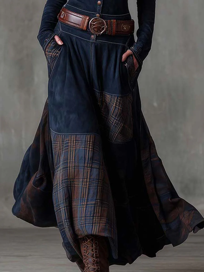 Dominique – Robe Maxi Effet Daim avec Ceinture