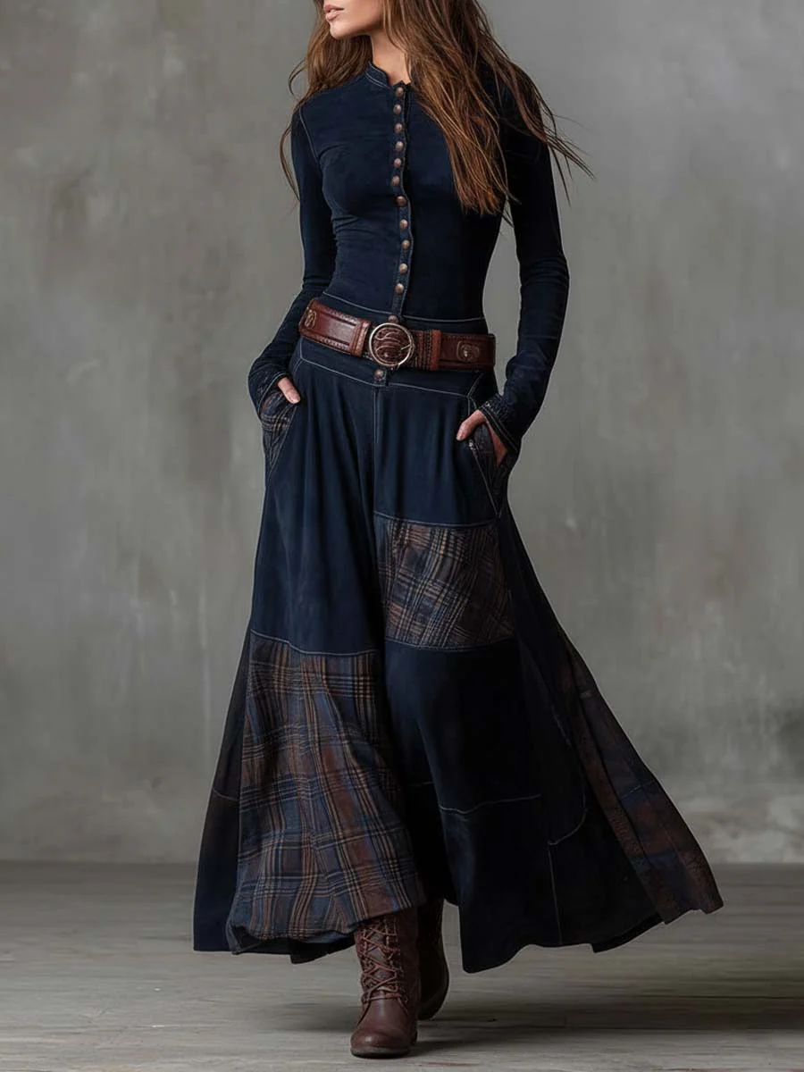Dominique – Robe Maxi Effet Daim avec Ceinture