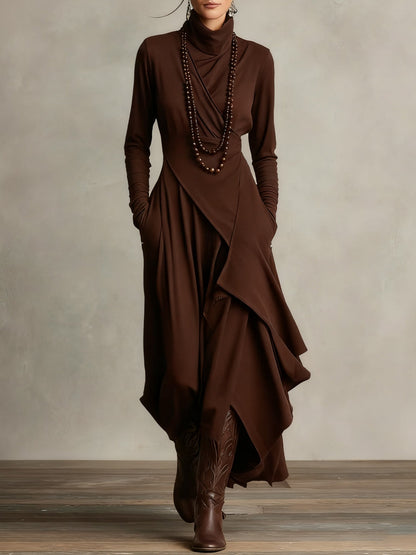 Véronique – Robe Maxi Asymétrique à Col Montant