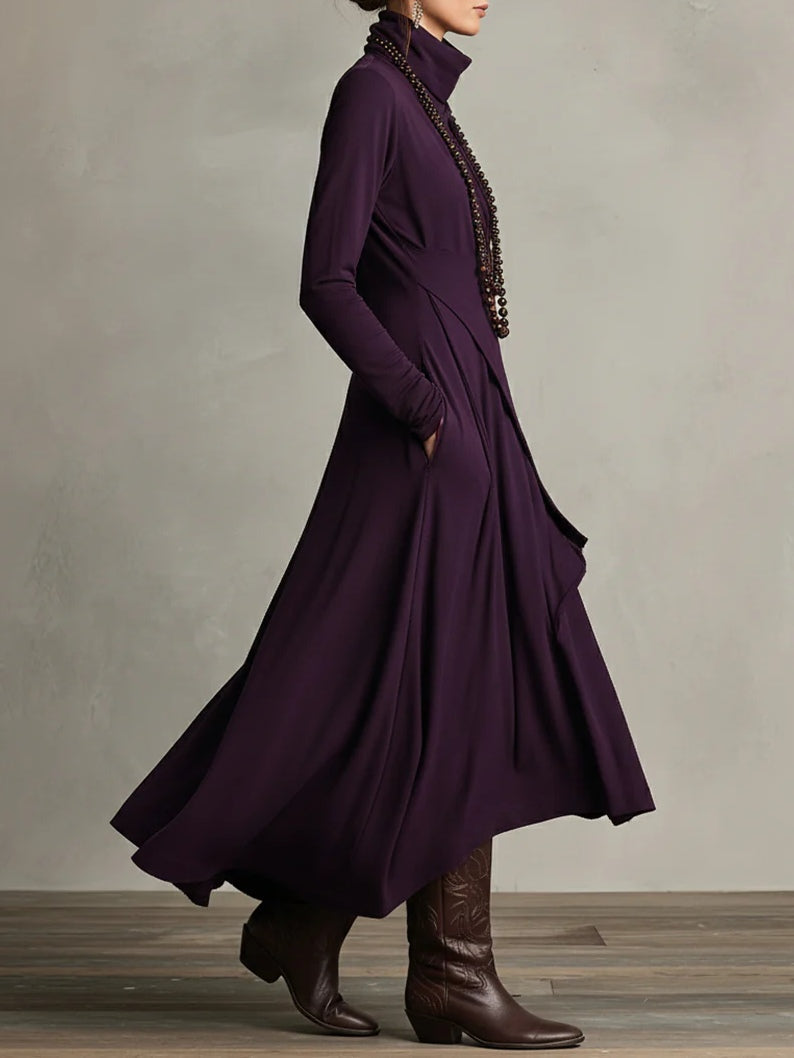 Véronique – Robe Maxi Asymétrique à Col Montant