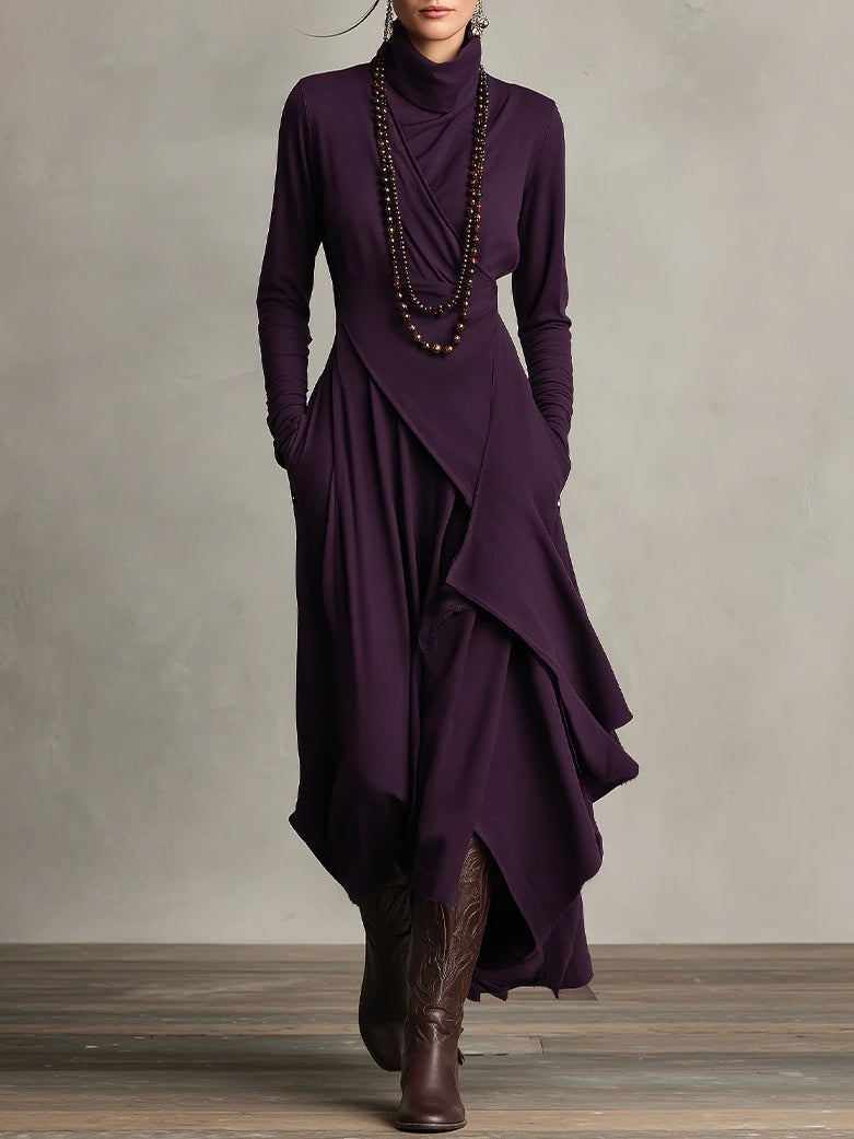 Véronique – Robe Maxi Asymétrique à Col Montant
