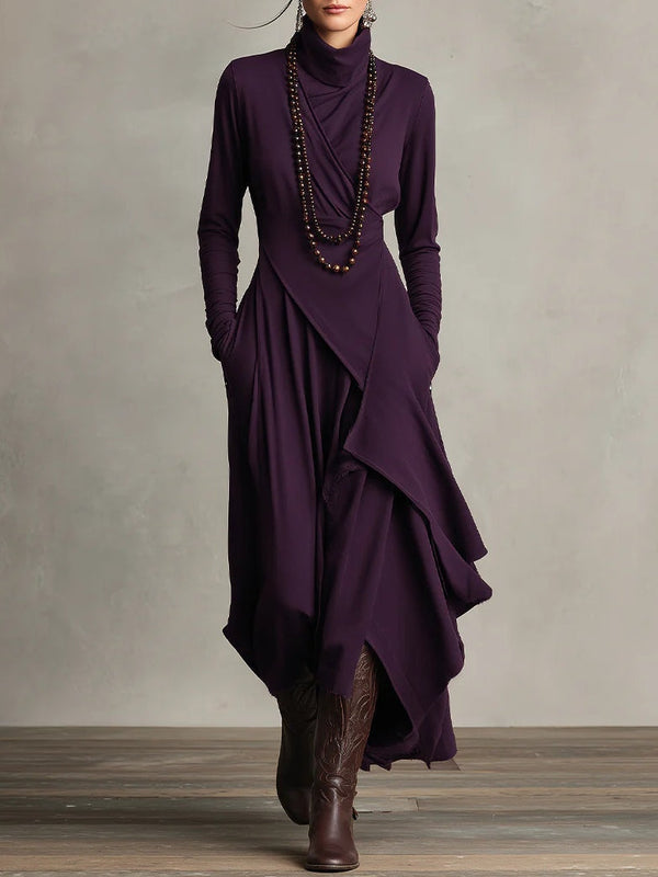 Véronique – Robe Maxi Asymétrique à Col Montant