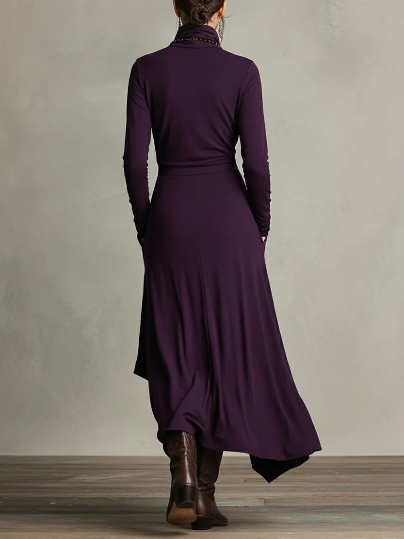 Véronique – Robe Maxi Asymétrique à Col Montant