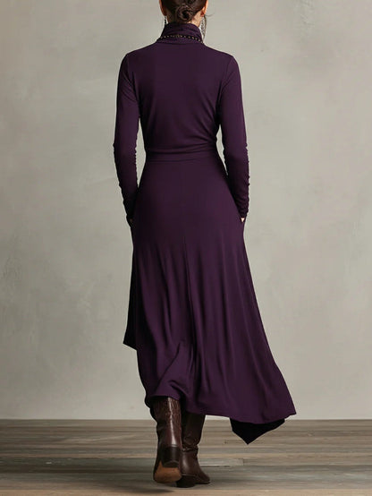 Véronique – Robe Maxi Asymétrique à Col Montant