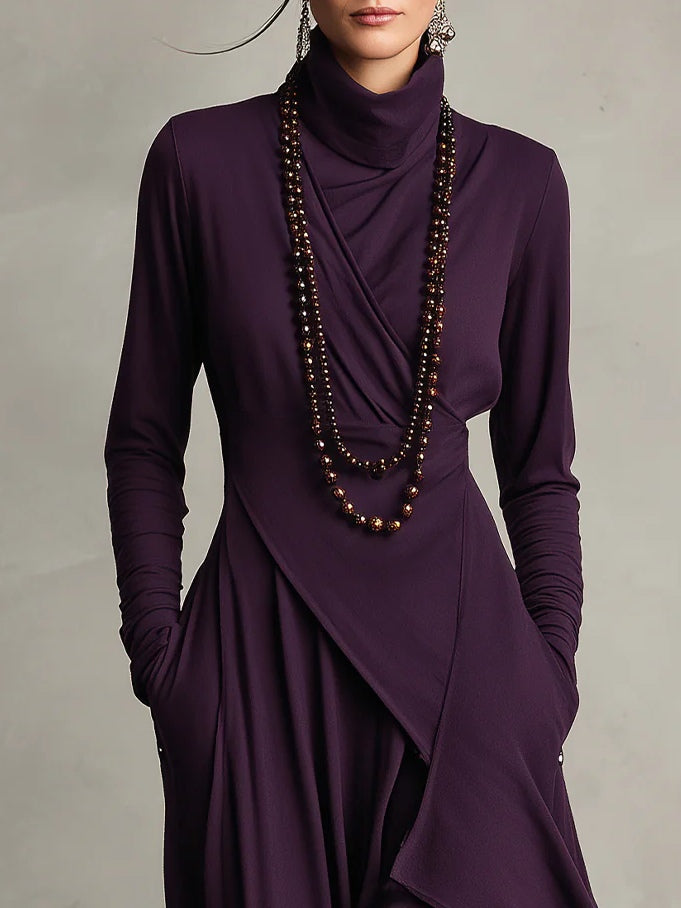 Véronique – Robe Maxi Asymétrique à Col Montant