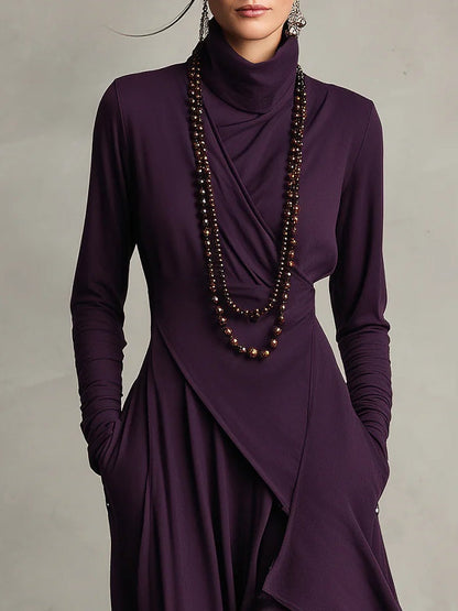 Véronique – Robe Maxi Asymétrique à Col Montant