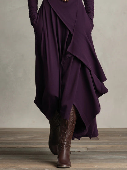 Véronique – Robe Maxi Asymétrique à Col Montant