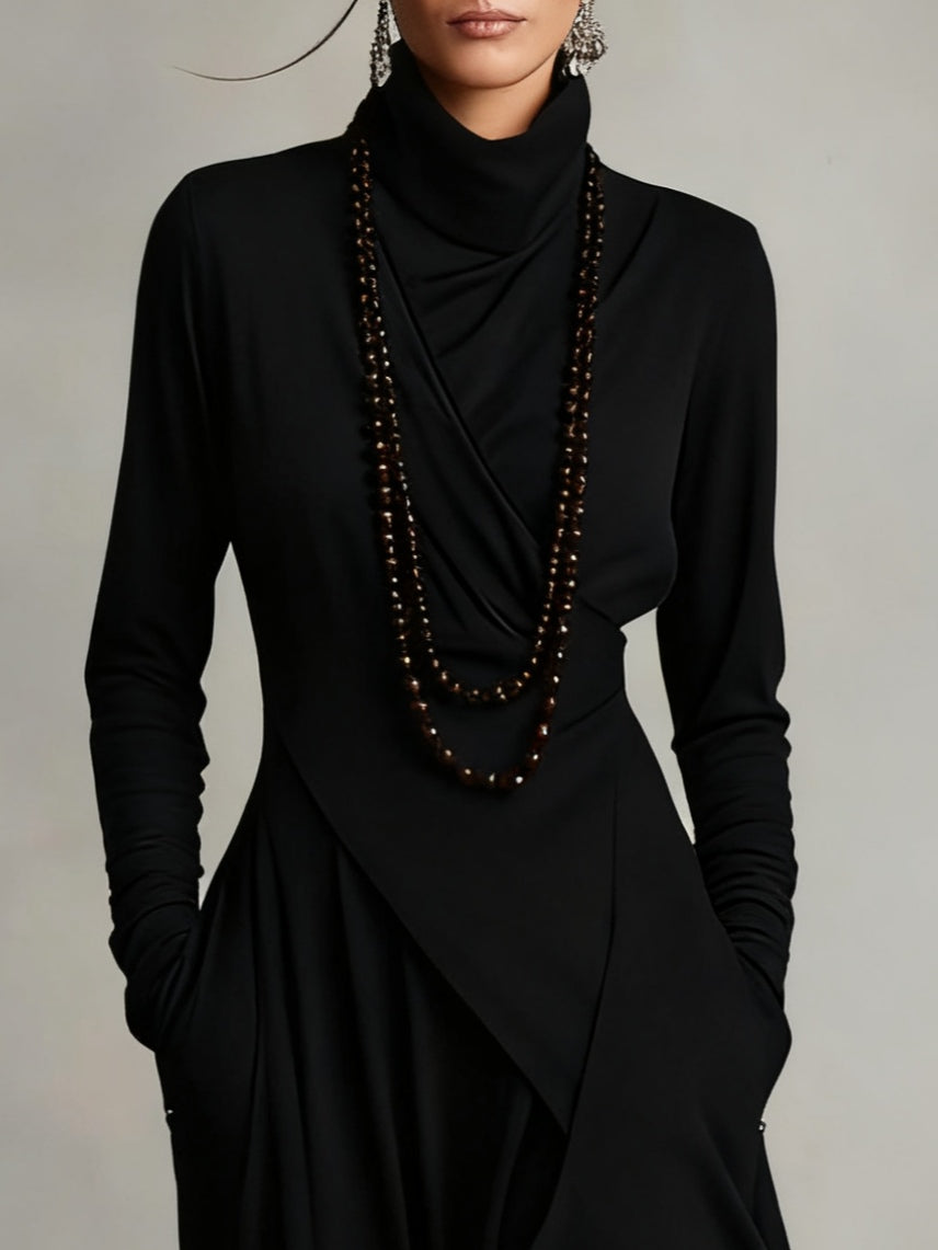 Véronique – Robe Maxi Asymétrique à Col Montant
