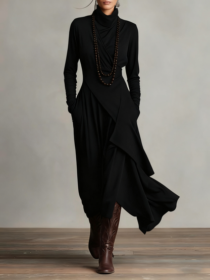 Véronique – Robe Maxi Asymétrique à Col Montant