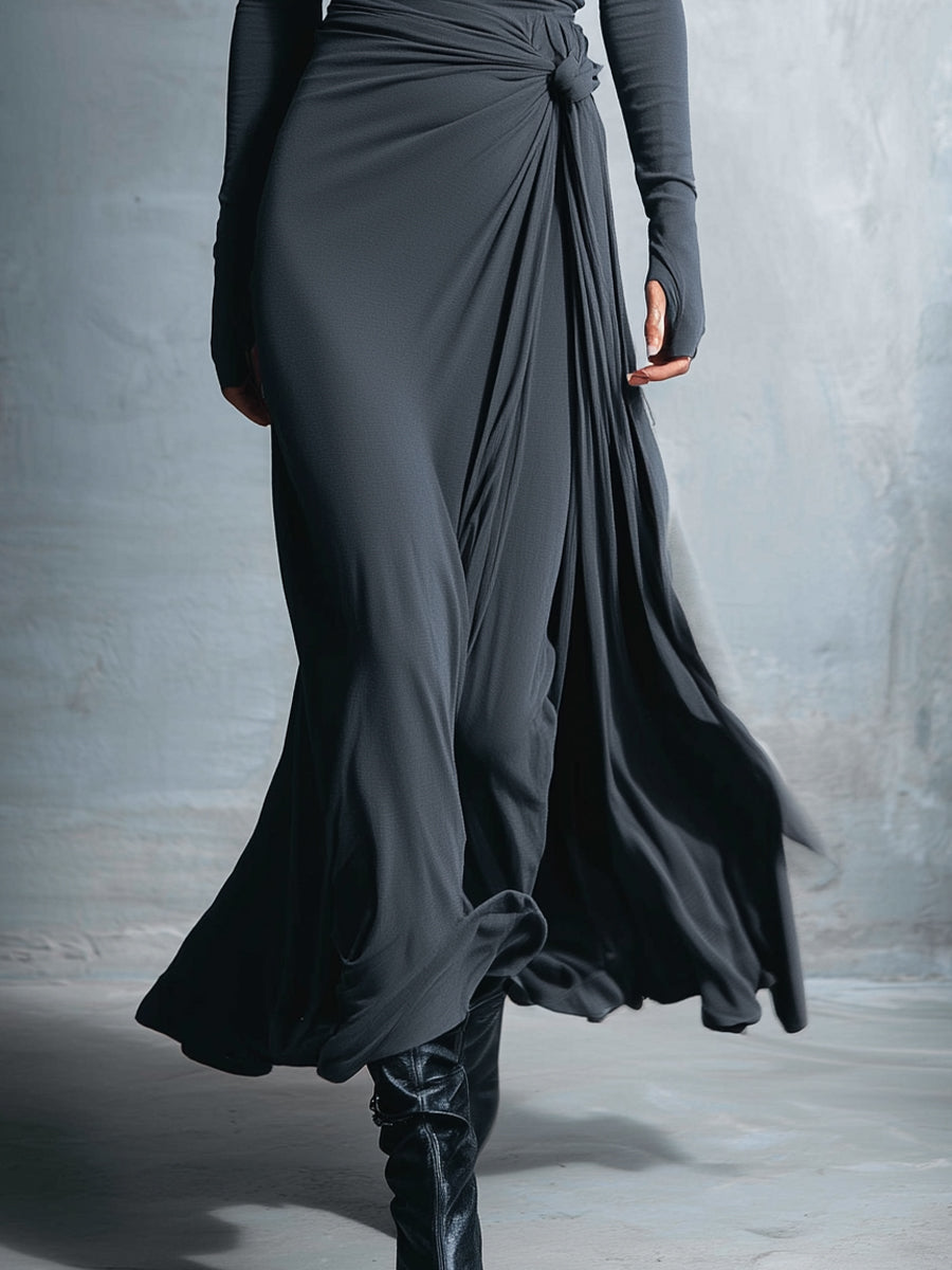 Geneviève – Robe Maxi Portefeuille à Nœud en Soie