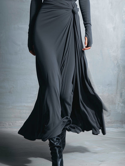 Geneviève – Robe Maxi Portefeuille à Nœud en Soie