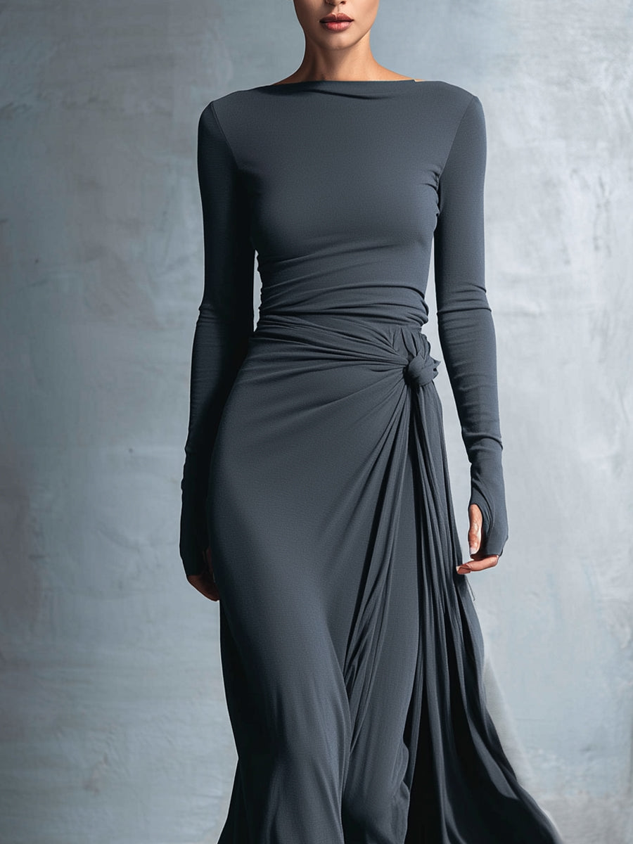 Geneviève – Robe Maxi Portefeuille à Nœud en Soie