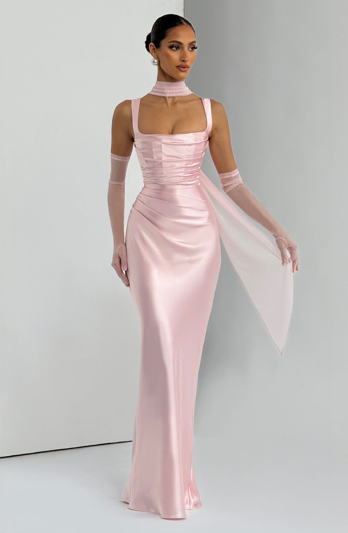 Robe longue Calanthe - Rose poudré