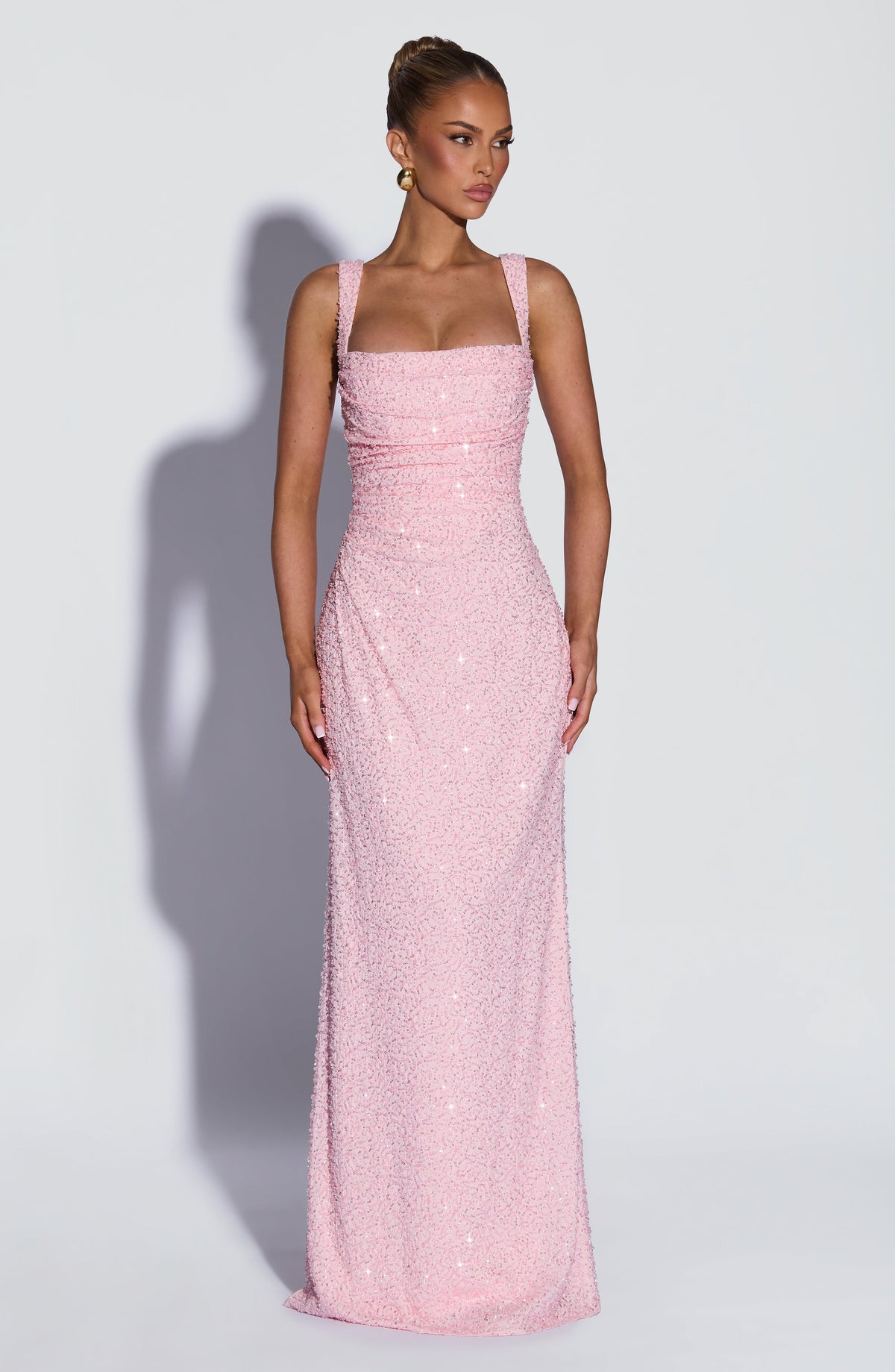 Robe longue Calanthe - Rose poudré pailleté