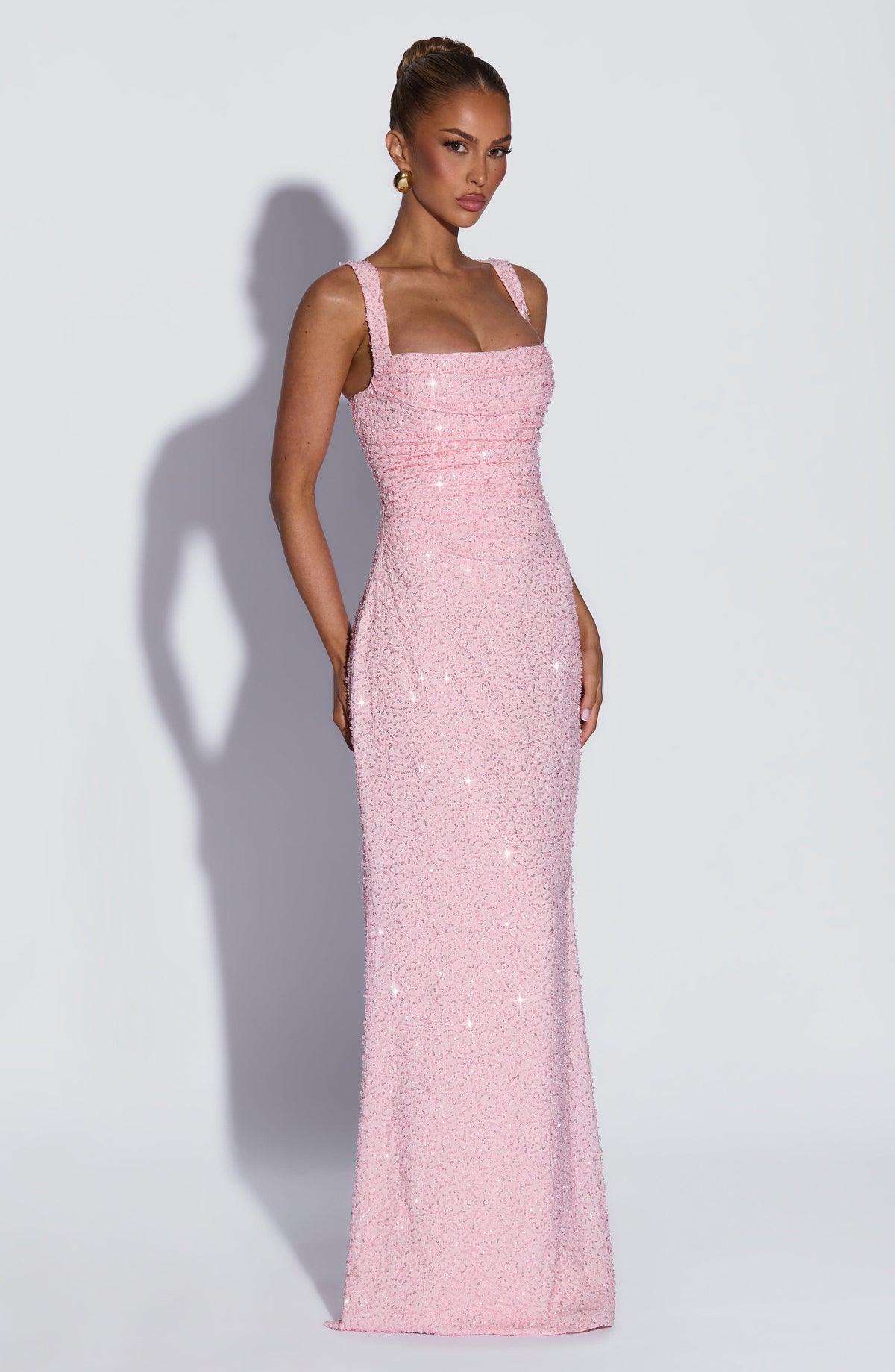 Robe longue Calanthe - Rose poudré pailleté
